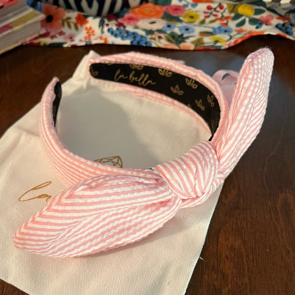 NWOT La Bella Pink Seersucker Bow Headband